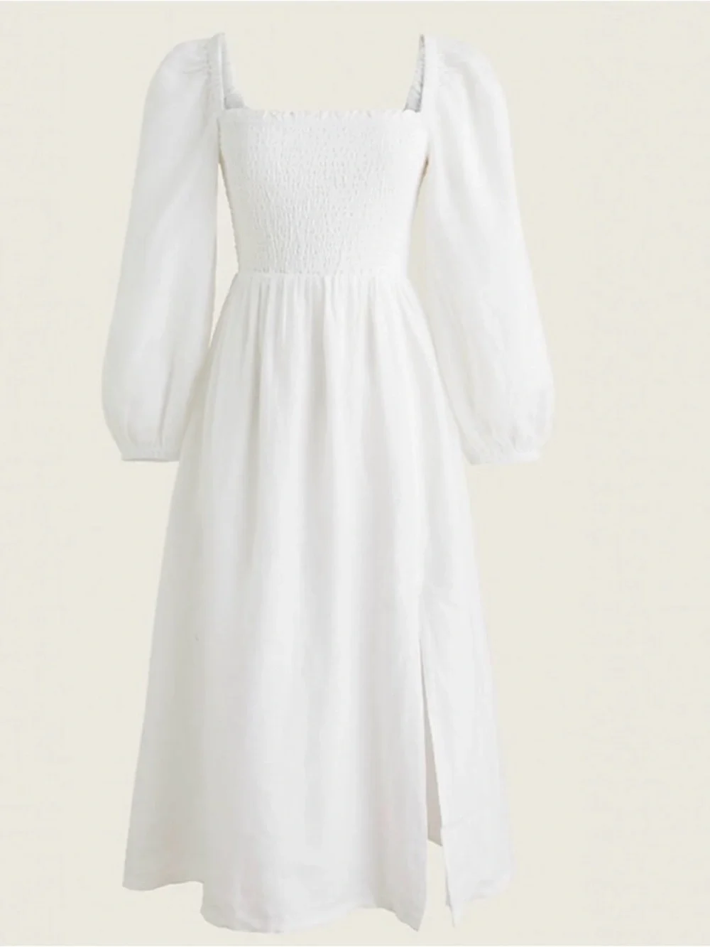J. Crew White Linen SMOCKED TOP MIDI SLIT DRESS - Picture 2 of 8